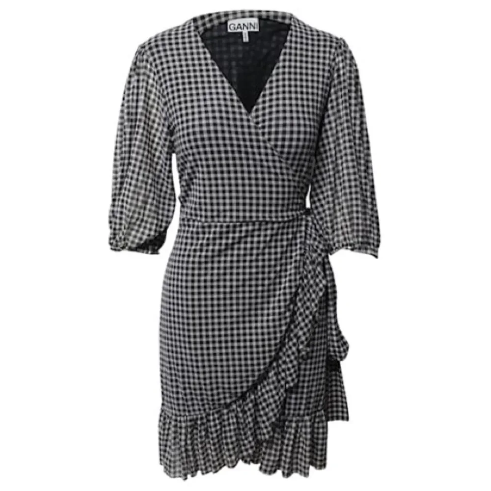 Ganni Gingham Mini Black White Dress Checkered Ruffled Size 4